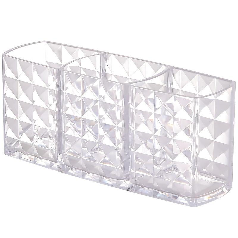 3 Compartment Acrylic Makeup Brush Holder with Clear Eyebrow Pencil Organizer