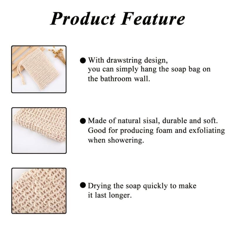 5 Pack Natural Fiber Soap Bags for Foaming and Drying Soap