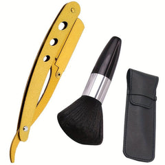 Stainless Steel Shaving Set with Straight Edge Razor and Beard Brush