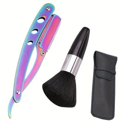 Stainless Steel Shaving Set with Straight Edge Razor and Beard Brush