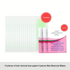 15 Pcs Lip Hair Removal Wax Paper 3 Pcs Wax Removal Wipes Combo Suit