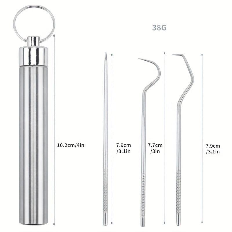 7pcs Stainless Steel Toothpicks Pocket Set with Keychain Holder