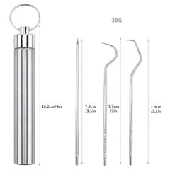 7pcs Stainless Steel Toothpicks Pocket Set with Keychain Holder