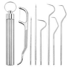 7pcs Stainless Steel Toothpicks Pocket Set with Keychain Holder
