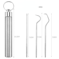 7pcs Stainless Steel Toothpicks Pocket Set with Keychain Holder