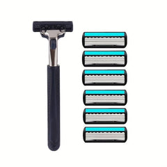 6 Layer Razor Handle With 6 Blades Refills Anti-slip Manual Safety Razor
