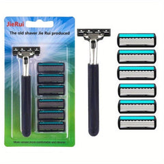 6 Layer Razor Handle With 6 Blades Refills Anti-slip Manual Safety Razor