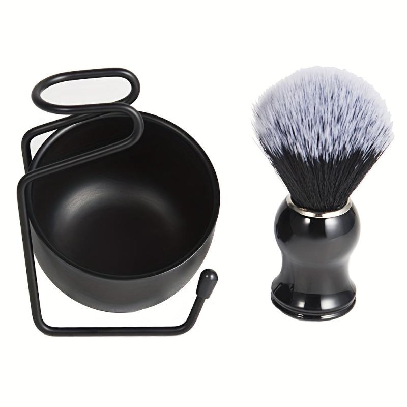 Men Shaving Brush Kit 3 In 1 Stainless Steel Bowl Razor Holder Beard Care Kit
