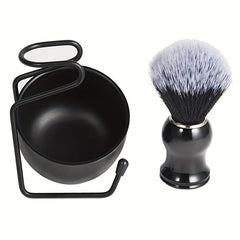 Men Shaving Brush Kit 3 In 1 Stainless Steel Bowl Razor Holder Beard Care Kit