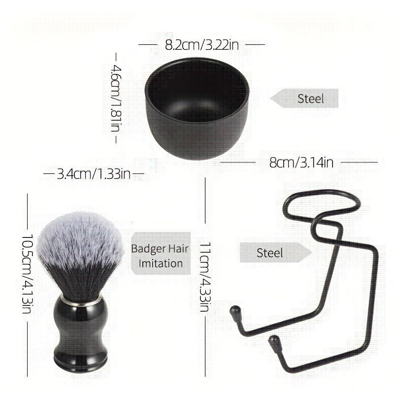 Men Shaving Brush Kit 3 In 1 Stainless Steel Bowl Razor Holder Beard Care Kit
