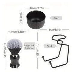 Men Shaving Brush Kit 3 In 1 Stainless Steel Bowl Razor Holder Beard Care Kit