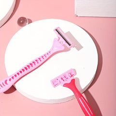 3PCS 3 Blades Women Razor Set Rubber Pink Handle Stainless Steel Blade