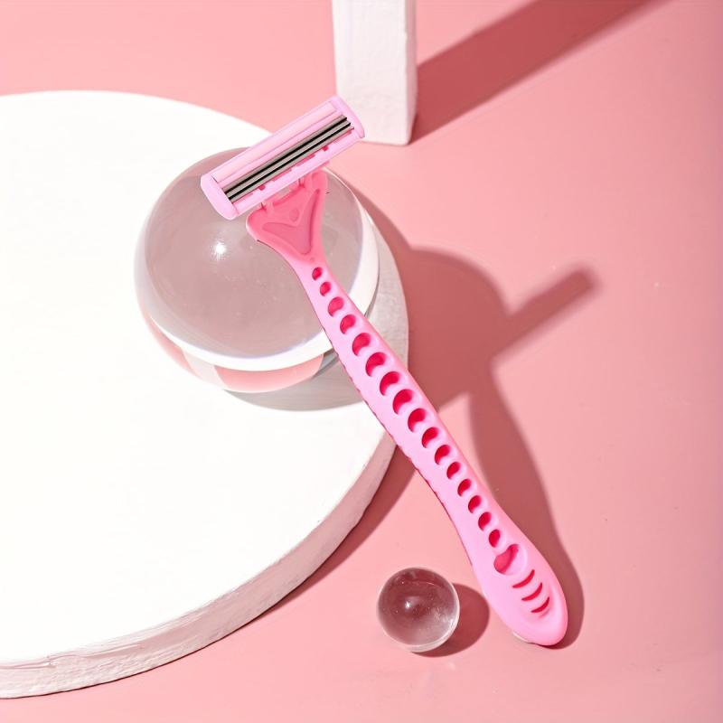 3PCS 3 Blades Women Razor Set Rubber Pink Handle Stainless Steel Blade