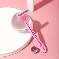3PCS 3 Blades Women Razor Set Rubber Pink Handle Stainless Steel Blade