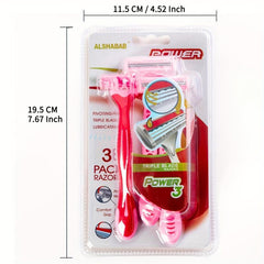 3PCS 3 Blades Women Razor Set Rubber Pink Handle Stainless Steel Blade