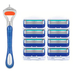 5-Layer Stainless Steel Men's Razor with Handle - Travel Shaving Kit