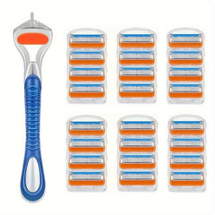5-Layer Stainless Steel Men's Razor with Handle - Travel Shaving Kit