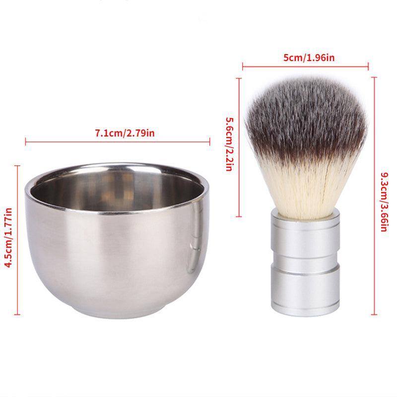 Professional Shaving Kit Nylon Hair Brush Stainless Steel Shaving Bowl
