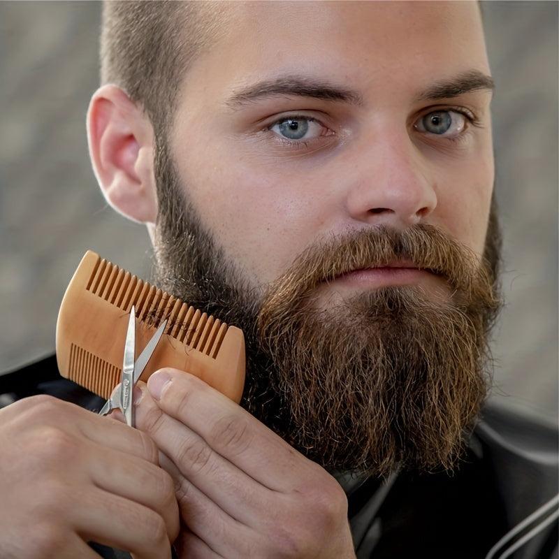 Beech Wooden Beard Comb & Leather Case Dual Action Fine & Coarse Teeth