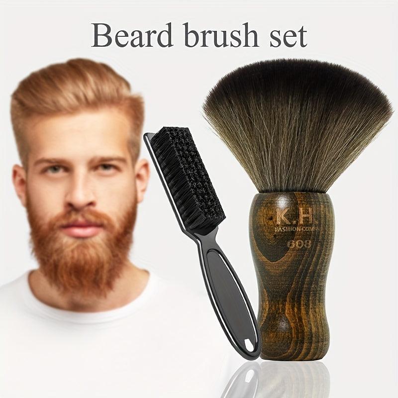 Barber Brush Set 2PCS Neck Cleaning Neck Nylon Bristle Wooden Handle