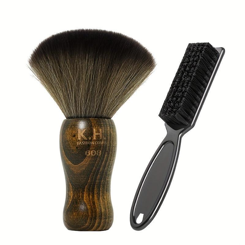 Barber Brush Set 2PCS Neck Cleaning Neck Nylon Bristle Wooden Handle