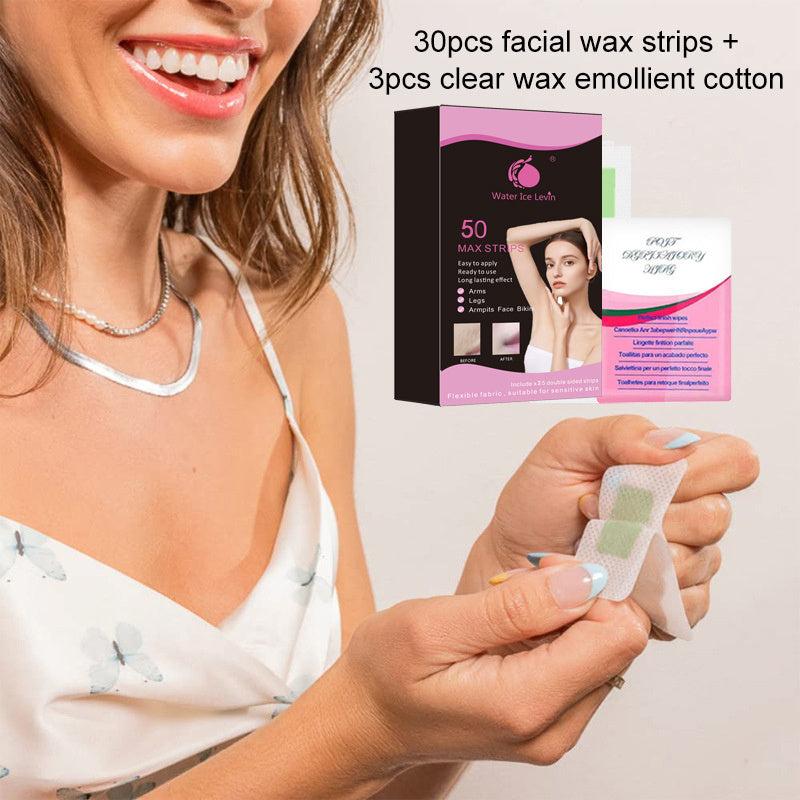 50pcs Body Wax Strips Gentle Hair Removal Kit, 3 Wet Tissues, Portable, Green