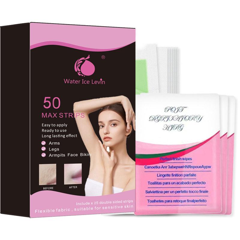 50pcs Body Wax Strips Gentle Hair Removal Kit, 3 Wet Tissues, Portable, Green