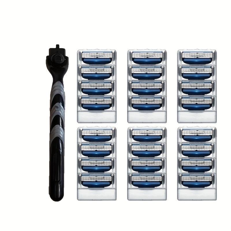 3-Layer Safety Razor Set with Reusable Blades for Men's Shaving