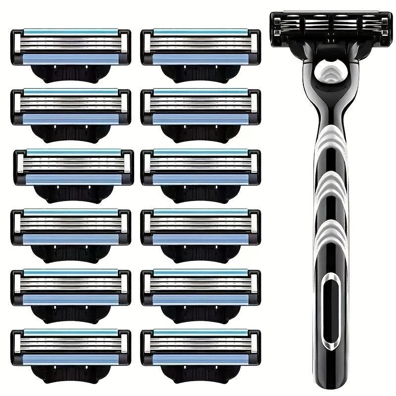 3-Layer Safety Razor Set with Reusable Blades for Men's Shaving
