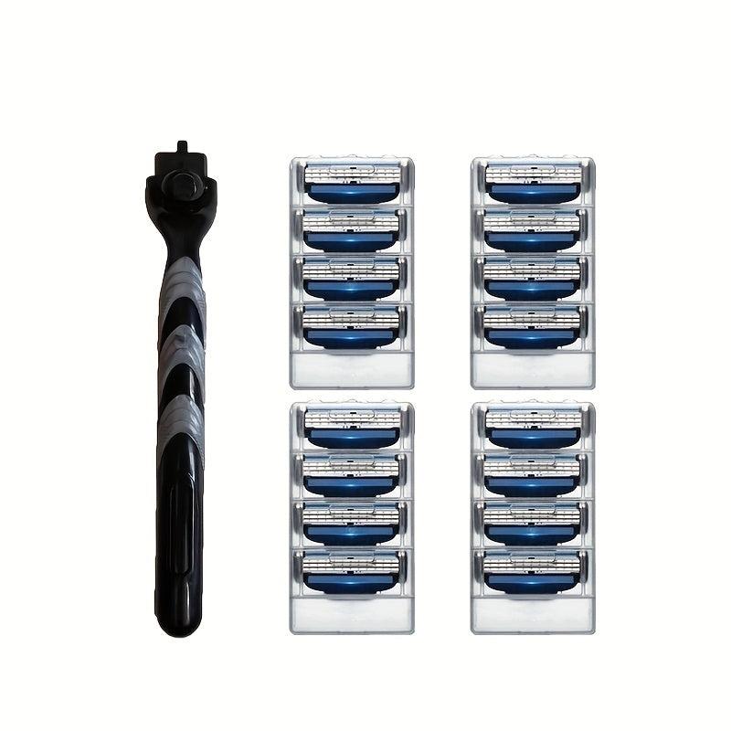 3-Layer Safety Razor Set with Reusable Blades for Men's Shaving