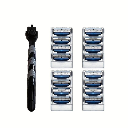 3-Layer Safety Razor Set with Reusable Blades for Men's Shaving