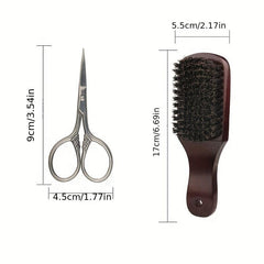 Beard Grooming Kit with Brush, Comb, Scissors, Razor, Bag
