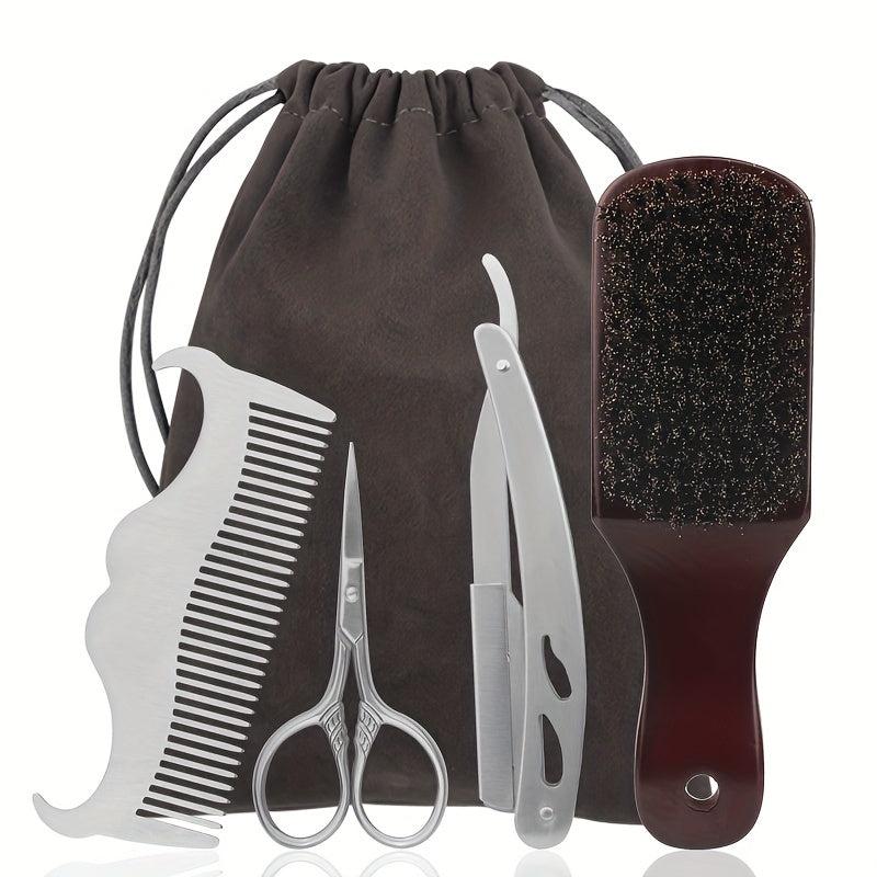 Beard Grooming Kit with Brush, Comb, Scissors, Razor, Bag