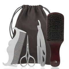 Beard Grooming Kit with Brush, Comb, Scissors, Razor, Bag