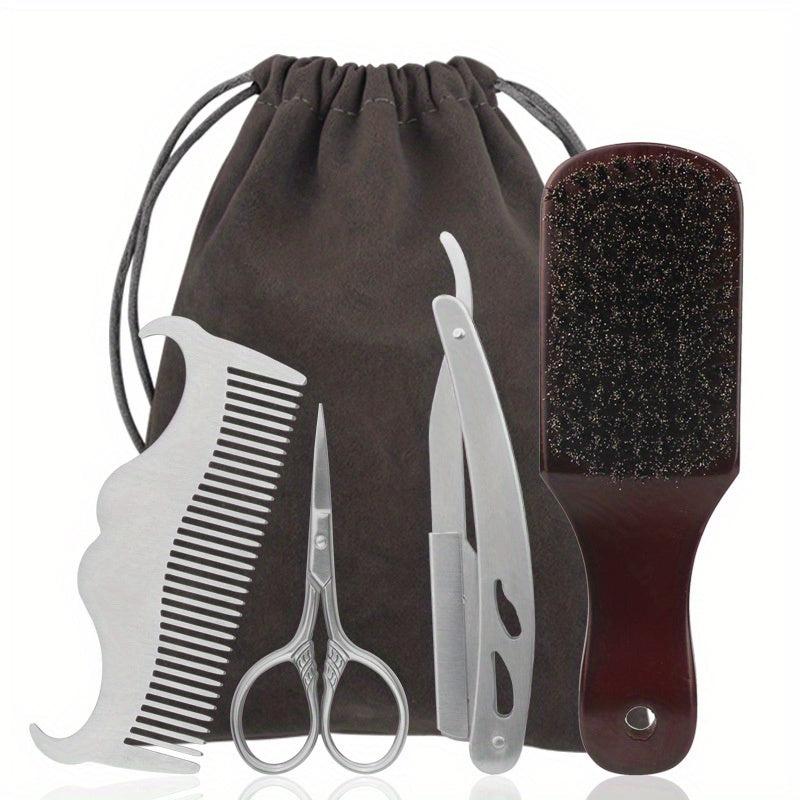 Beard Grooming Kit with Brush, Comb, Scissors, Razor, Bag