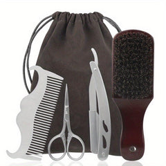 Beard Grooming Kit with Brush, Comb, Scissors, Razor, Bag