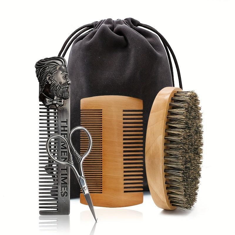 Men's Beard Care Brush Repair Scissors Comb Set