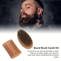 Beard Brush & Comb Set Boar Bristle Brush Wooden Comb