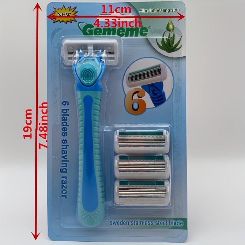 6 Layer Manual Razor Set with 1 Handle & 4 Refills