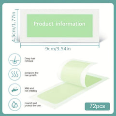 72 Natural Green Facial Wax Strips for Painless Hair Removal