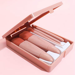 5pcs Travel Makeup Brush Set with Mirror and Storage Box