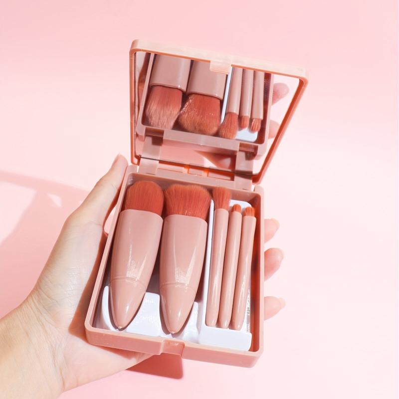 5pcs Travel Makeup Brush Set with Mirror and Storage Box
