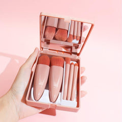 5pcs Travel Makeup Brush Set with Mirror and Storage Box