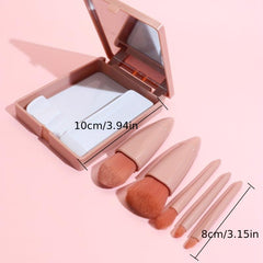 5pcs Travel Makeup Brush Set with Mirror and Storage Box