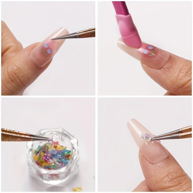 Dual-Ended Silicone Nail Art Tweezers with Pressing Head - Makeup Tools