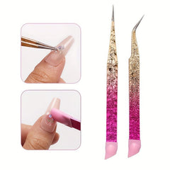 Dual-Ended Silicone Nail Art Tweezers with Pressing Head - Makeup Tools
