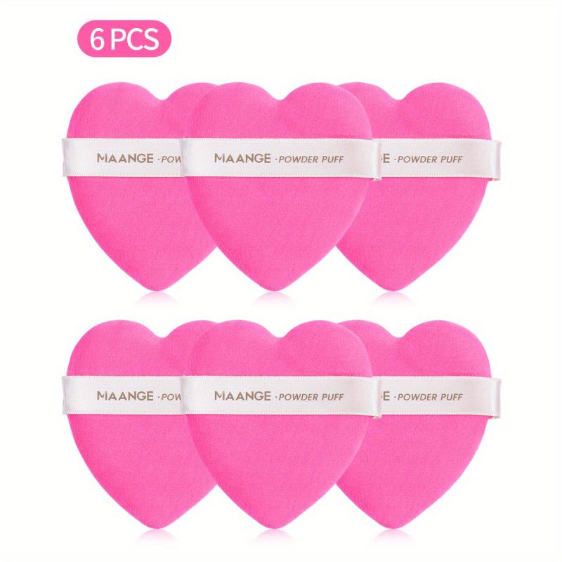 6pcs Large Heart Dry Cushion Puffs for Under Eyes with Strap Makeup Tool