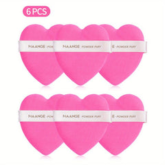 6pcs Large Heart Dry Cushion Puffs for Under Eyes with Strap Makeup Tool