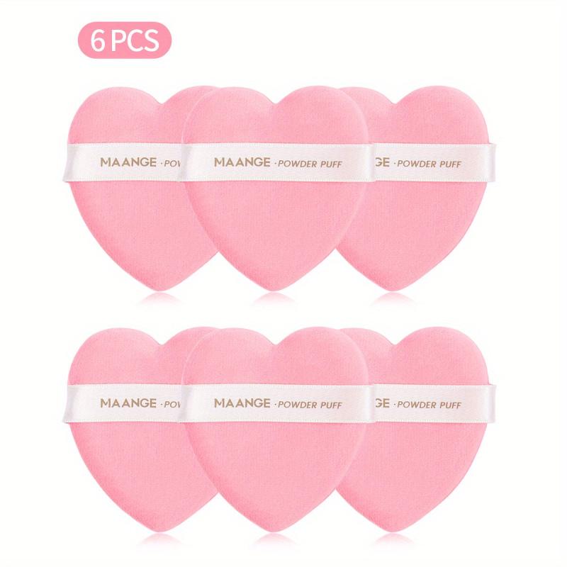 6pcs Large Heart Dry Cushion Puffs for Under Eyes with Strap Makeup Tool