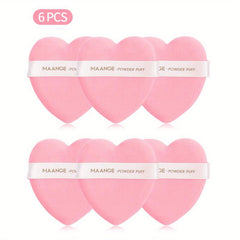 6pcs Large Heart Dry Cushion Puffs for Under Eyes with Strap Makeup Tool